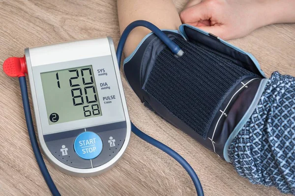 Blood Pressure Monitor Normal Pressure Level Screen Stock Photo