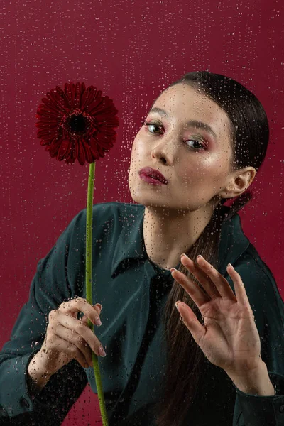 Reflejo Melancólico Muchacha Ventana Lluvia — Foto de Stock