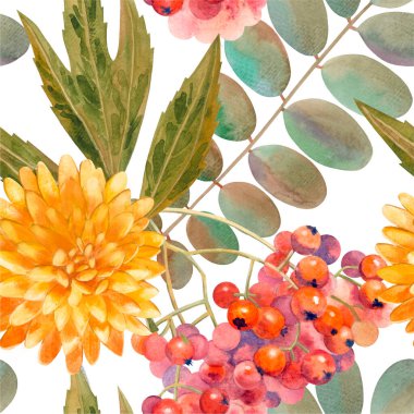 Sulu boyayla boyanmış güzel sonbahar çiçeği deseni.