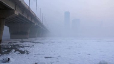 Kalindi Kunj, Yeni Delhi - Su kirliliği, sudaki endüstriyel atıklar beyaz zehirli bir köpük oluşturuyor, kirlenmiş Yamuna nehri. Yamuna bankaları, Yeni Delhi 'deki kirlenmiş nehir - su kirliliği, çevresel tehlike, sağlık tehlikesi, zehirli su