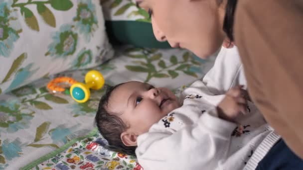 Young Indian Mother Playing Her Baby Baby Growth Learning Baby — Vídeo de Stock