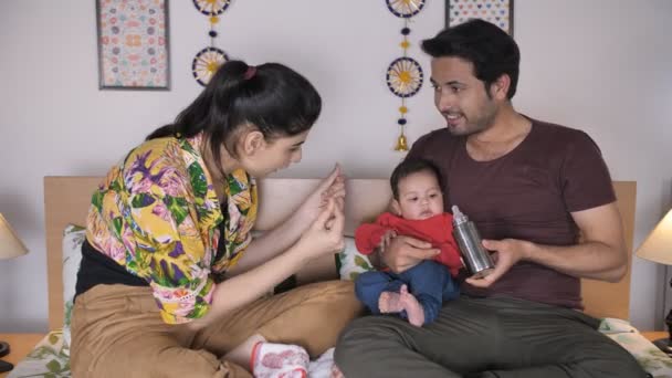 Handsome Caring Father Feeding Milk Bottle His Little Daughter
