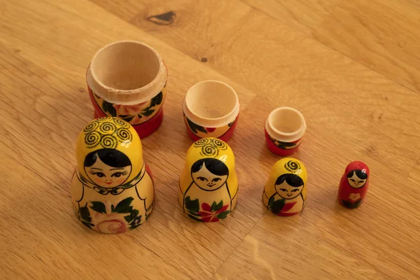 Set Traditional Russian Wooden Babushka Dolls Matrioshka — Stockfoto