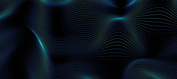Dynamic Particles Sound Wave Line Dots Flowing Dark Black Background — стоковый вектор