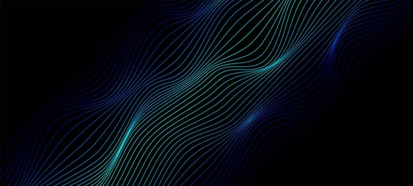 Dynamic Particles Sound Wave Line Dots Flowing Dark Black Background — Stockvektor