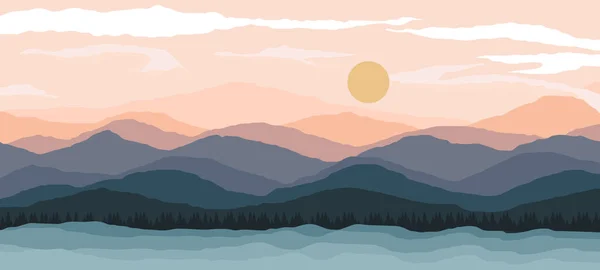 Vector Illustration Mountains Clouds Background — Διανυσματικό Αρχείο