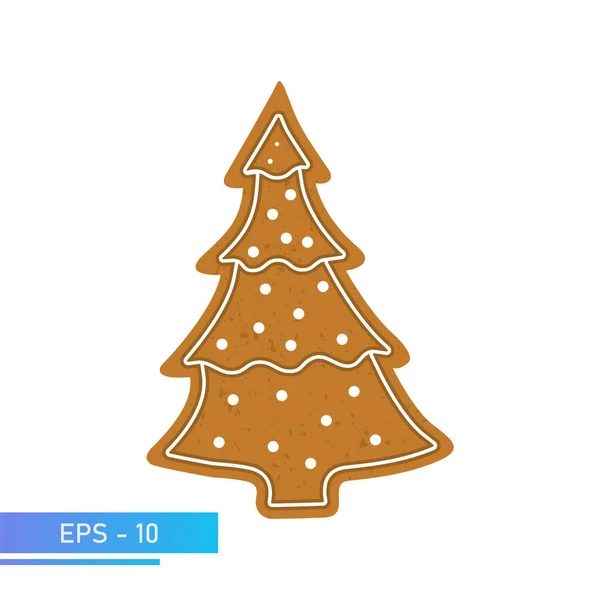 Weihnachtsplätzchen, Lebkuchen in Form eines Weihnachtsbaums in brauner Farbe, Isoliert auf weißem Hintergrund, Vektorillustration. — Stockvektor
