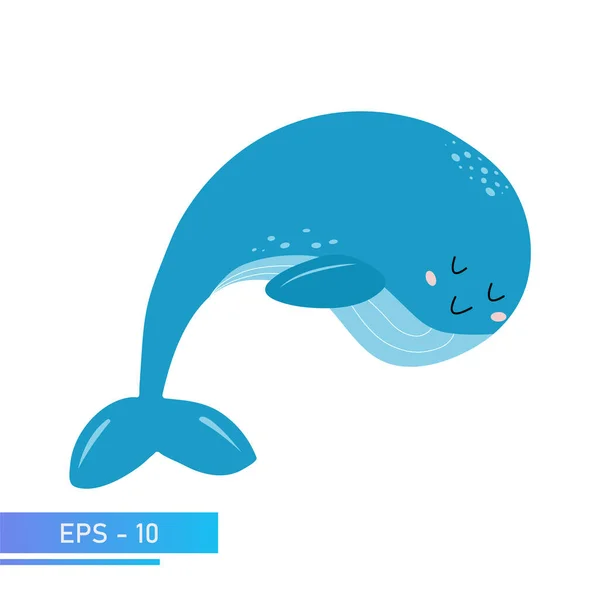 Μια ευγενική μπλε φάλαινα σε ντελικάτα μπλε χρώματα, με φωτεινά σημεία στο σώμα. Περήφανος και γλυκός. Εικονογράφηση διανύσματος. — Διανυσματικό Αρχείο