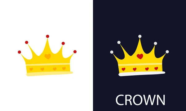 Coroa dourada de reis e rainhas com elementos vermelhos. Para fundos escuros e claros. Ilustração vetorial. — Vetor de Stock