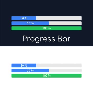 İşlem çubuğu, uygulama indirme, dosya indirme. Yükleme yüzdeleri görüntülenir. Web sitesi ve uygulama için kullanıcı arayüzü. Vektör illüstrasyonu.