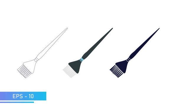 A brush for coloring hair. Hair color change. Tools for a beauty salon, hairdresser or stylist. In color, lines and solid fill. Vector illustration.