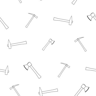 Çekiç deseni, tahta saplı balta. Beyaz bir arka planda. Marangozlar ve marangozlar için aletler. Düz vektör illüstrasyonu.