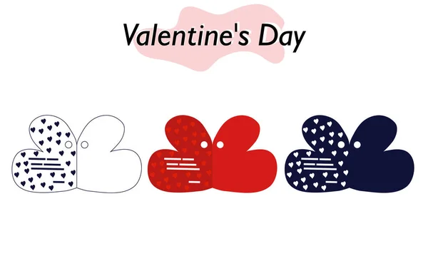 赤いハートの形をしたバレンタインカード。色では、固体と線形バージョン。愛とバレンタインデーの休日のシンボル。ベクターイラスト. — ストックベクタ