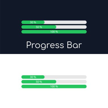 İşlem çubuğu, uygulama indirme, dosya indirme. Yükleme yüzdeleri görüntülenir. Web sitesi ve uygulama için kullanıcı arayüzü. Vektör illüstrasyonu.