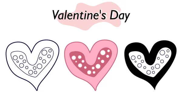 Cartão dos Namorados na forma de um coração rosa. Em cores, versões sólidas e lineares. Um símbolo de amor e um feriado do Dia dos Namorados. Ilustração vetorial. —  Vetores de Stock