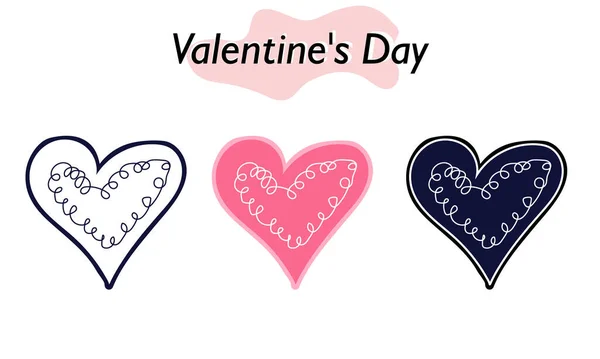 Cartão dos Namorados na forma de um coração rosa. Em cores, versões sólidas e lineares. Um símbolo de amor e um feriado do Dia dos Namorados. Ilustração vetorial. —  Vetores de Stock