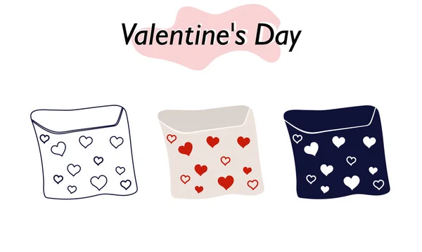 バレンタインデーのラブレター付き封筒。色では、固体と線形バージョン。愛とバレンタインデーの休日のシンボル。ベクターイラスト. — ストックベクタ