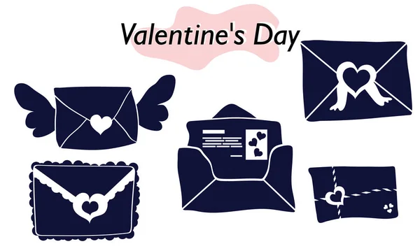 バレンタインデー用のアイテムのセット。封筒、バレンタイン、手紙。アイコン。固体版では、 1つの色で。愛とバレンタインデーの休日のシンボル。ベクターイラスト. — ストックベクタ