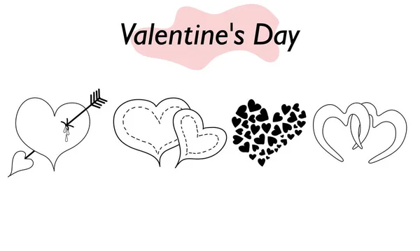 Ένα σύνολο καρδιών σε γραμμικό σχέδιο. Σύμβολο αγάπης και γιορτής του Αγίου Βαλεντίνου. Εικονογράφηση διανύσματος. — Διανυσματικό Αρχείο