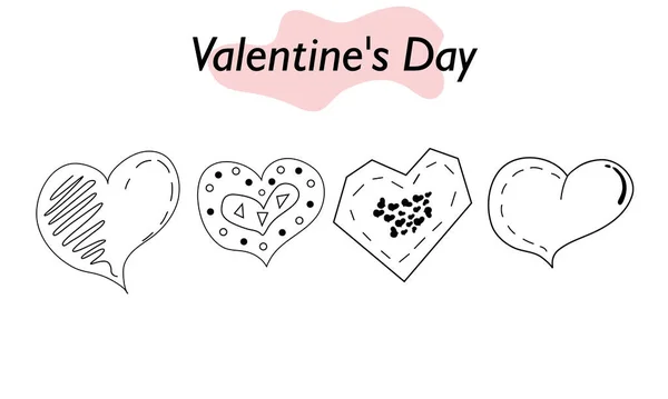 Een set harten in een lineair ontwerp. Een symbool van liefde en een Valentijnsdag vakantie. Vectorillustratie. — Stockvector