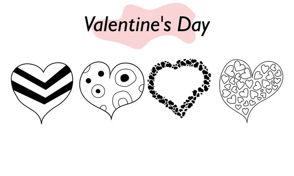 Egy sor szív lineáris kialakításban. A szerelem szimbóluma és egy Valentin-napi ünnep. Vektorillusztráció. — Stock Vector
