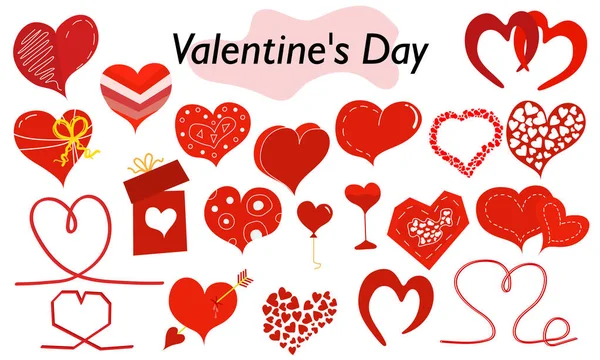 Színes szívek. A vörös, gyönyörű szívek jelképezik a szerelmet és az odaadást. A szerelem szimbóluma és egy Valentin-napi ünnep. Vektorillusztráció. — Stock Vector