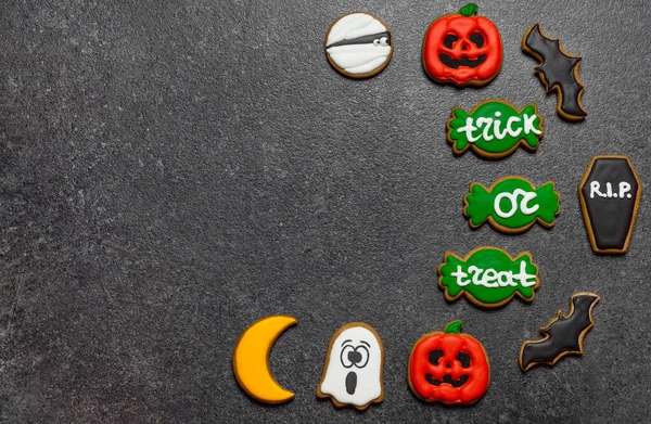 Halloween Cookies Kamenném Pozadí Kopírovat Prostor — Stock fotografie