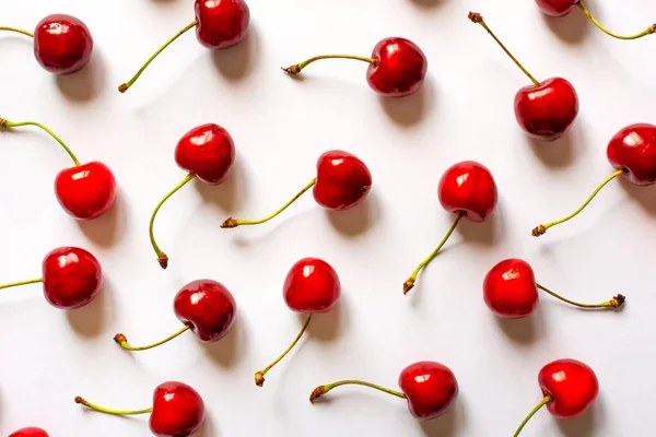 Red Cherries Light Background Flatley — Stock Photo, Image