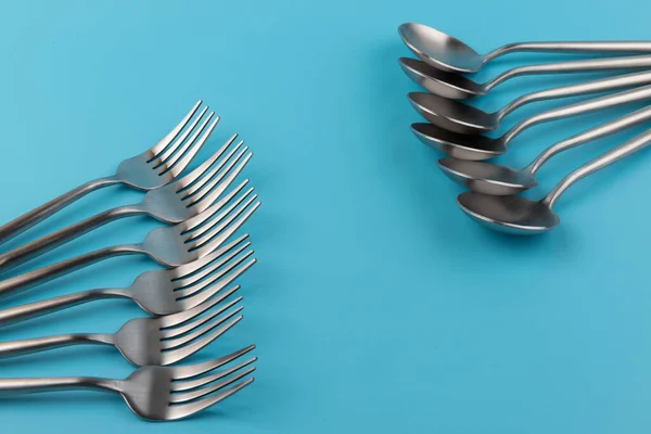 Fork Knife Spoon Cutlery Blue Background — Stock Photo, Image
