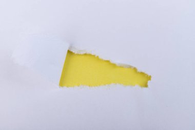 Sarı arkaplanı olan yırtık kağıtlar. Yırtılmış kağıt. Metin ya da elementlerin yerleştirilmesi kavramı, kopyalama alanı, modelleme. 