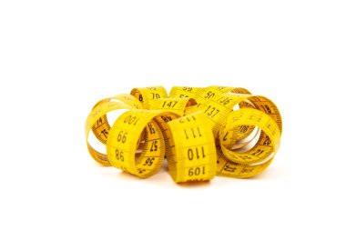 Teyp ölçümü, beyaz arka planda izole edilmiş. Santimetre. Metin için boşluk.