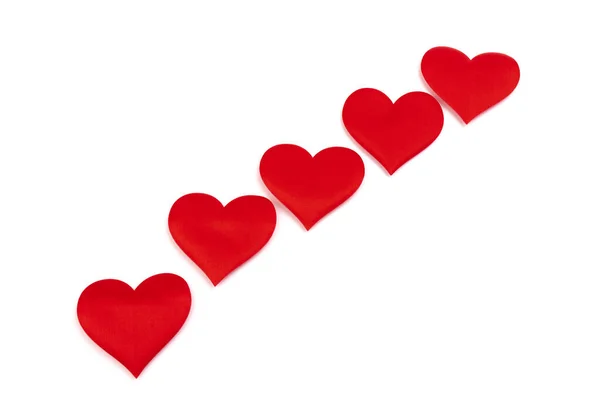 Red Silk Valentine Hearts Symbol Love Handmade Love Togetherness Concept — Fotografia de Stock