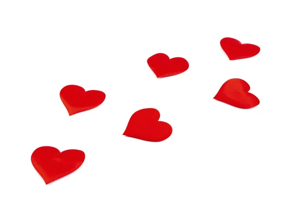 Red Silk Valentine Hearts Symbol Love Handmade Love Togetherness Concept — Stockfoto