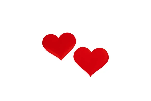 Pair Red Silk Valentine Hearts Symbol Love Handmade Love Togetherness — Stockfoto