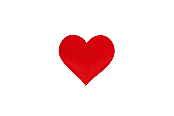 Rood Zijden Valentijn Hart Een Symbool Van Liefde Met Hand — Stockfoto