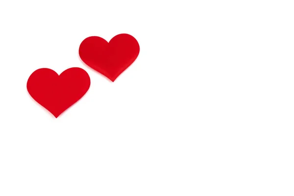 Pair Red Silk Valentine Hearts Symbol Love Handmade Love Togetherness — Stock Photo, Image