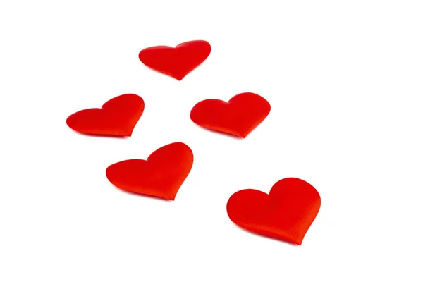 Red Silk Valentine Hearts Symbol Love Handmade Love Togetherness Concept — Stockfoto