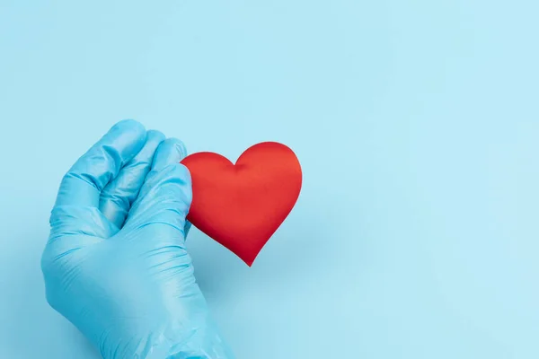 Female Medicine Doctor Hands Holding Covering Red Toy Heart Closeup — Stock Photo, Image