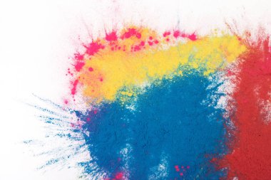 Soyut sprey tozu arkaplanı. Beyaz arka planda renkli barut patlaması. Renkli bir bulut. Renkli toz patlar. Holi boyası.