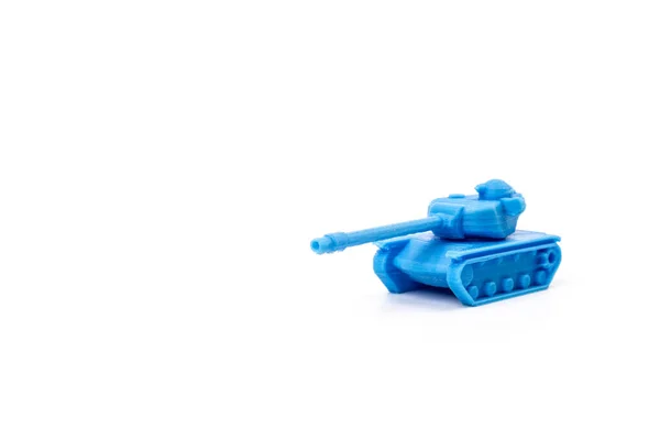 Blauw Plastic Tank Speelgoed Zijaanzicht Geïsoleerd Witte Achtergrond Klein Plastic — Stockfoto