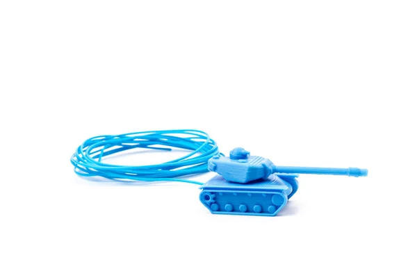 Blue Plastic Tank Toy Side View Isolerad Vit Bakgrund Liten — Stockfoto