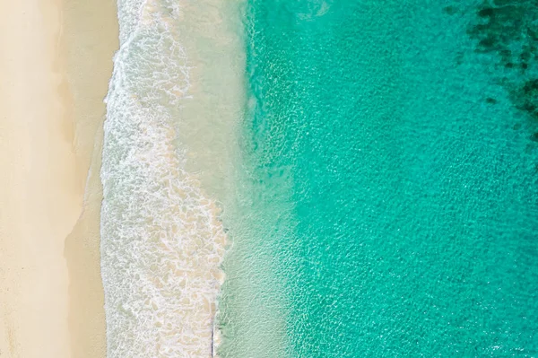 Aerial Top View Sand Beach Blue Sea Aerial Shot Golden — Stock Photo, Image