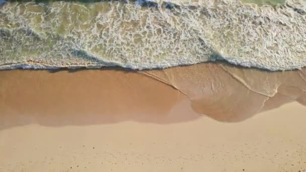 Aerial top view of sea blue waves break on a beach — Stockvideo