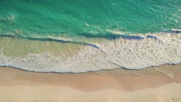 Flygdrönare skott av turkos havsvatten på stranden — Stockvideo