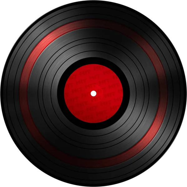 ヒット曲 白い背景に抽象的なビニールを打つ 70年代 80年代 90年代の古いレトロなヒップスターレコード ヒットラベル付きの絶縁型ロングプレイディスク ブラックビニールディスクのレコードを隔離 — ストック写真
