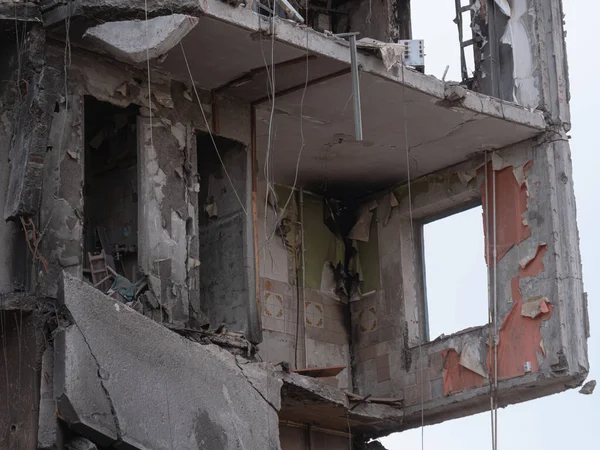 Russian Invasion Ukraine Bombed Building Destroyed City Ukraine Ruined Rocket — стоковое фото