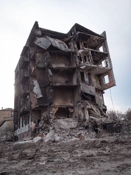 War 2022 Russian Aggression Military Invasion Ukraine Destroyed Houses Rocket — стоковое фото