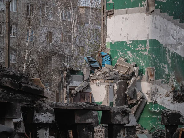 Russian Invasion Ukraine Bombed Building Destroyed City Ukraine Ruined Rocket — стоковое фото