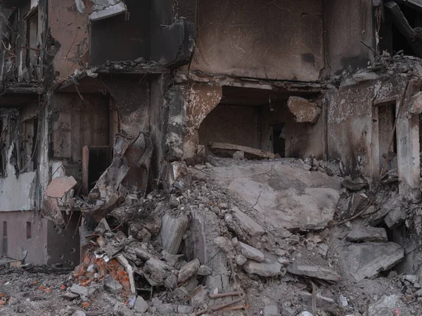 Russian Invasion Ukraine Bombed Building Destroyed City Ukraine Ruined Rocket — Stock Photo, Image
