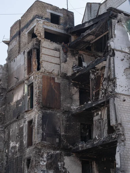 War 2022 Russian Aggression Military Invasion Ukraine Destroyed Houses Rocket — Stock Photo, Image
